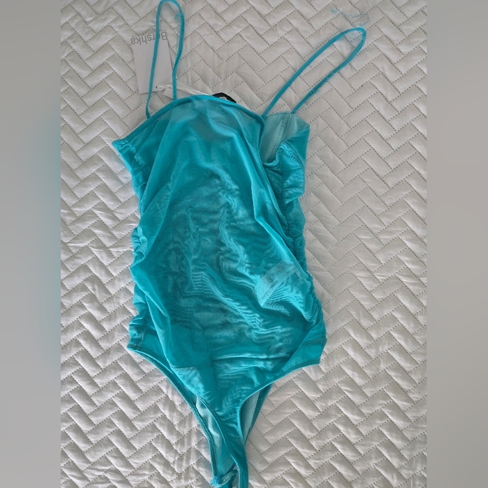 Bershka Ruched Semi Sheer Thong Bodysuit NWT - Picture 7 of 7